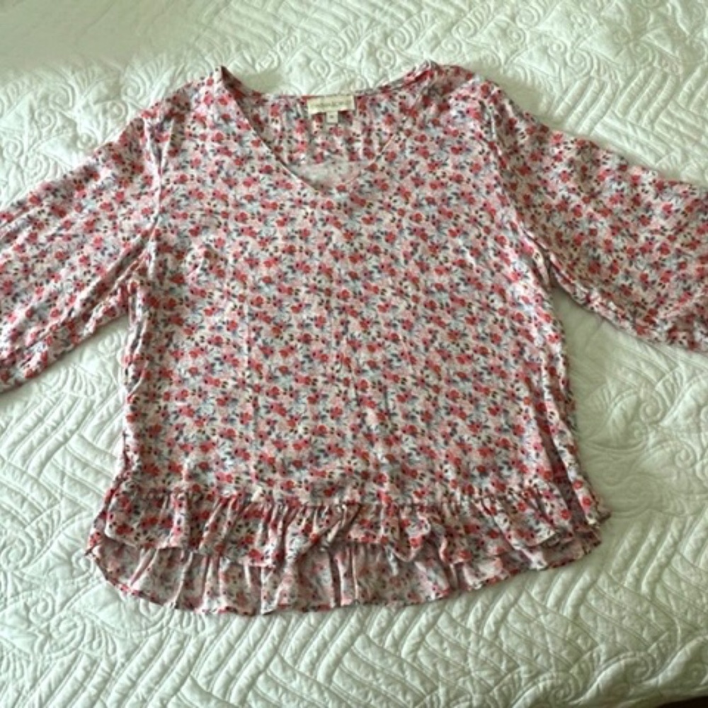 Cynthia Rowley Pink Floral 3/4 Sleeve Blouse M